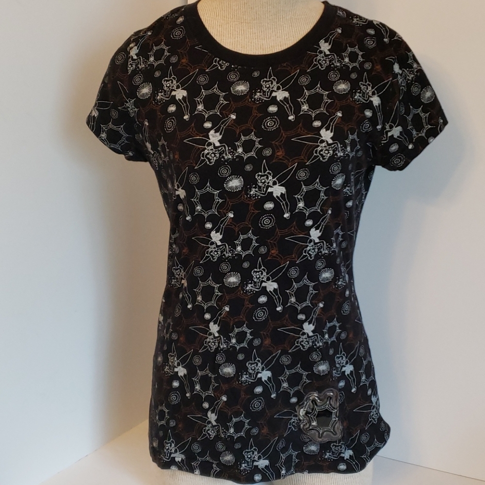 Disney Black and White Tinker Bell and Spider Web Short Sleeve Tee